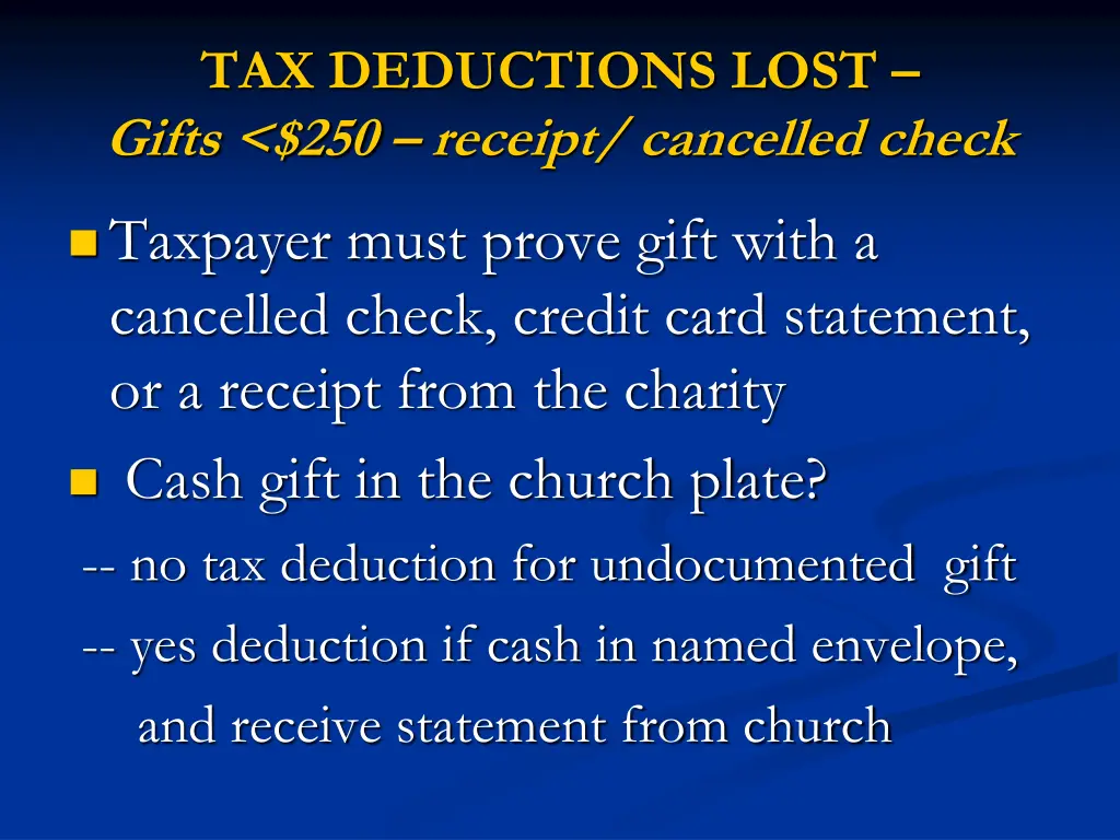 tax deductions lost gifts 250 receipt cancelled