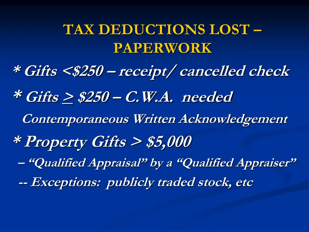 tax deductions lost paperwork gifts 250 receipt
