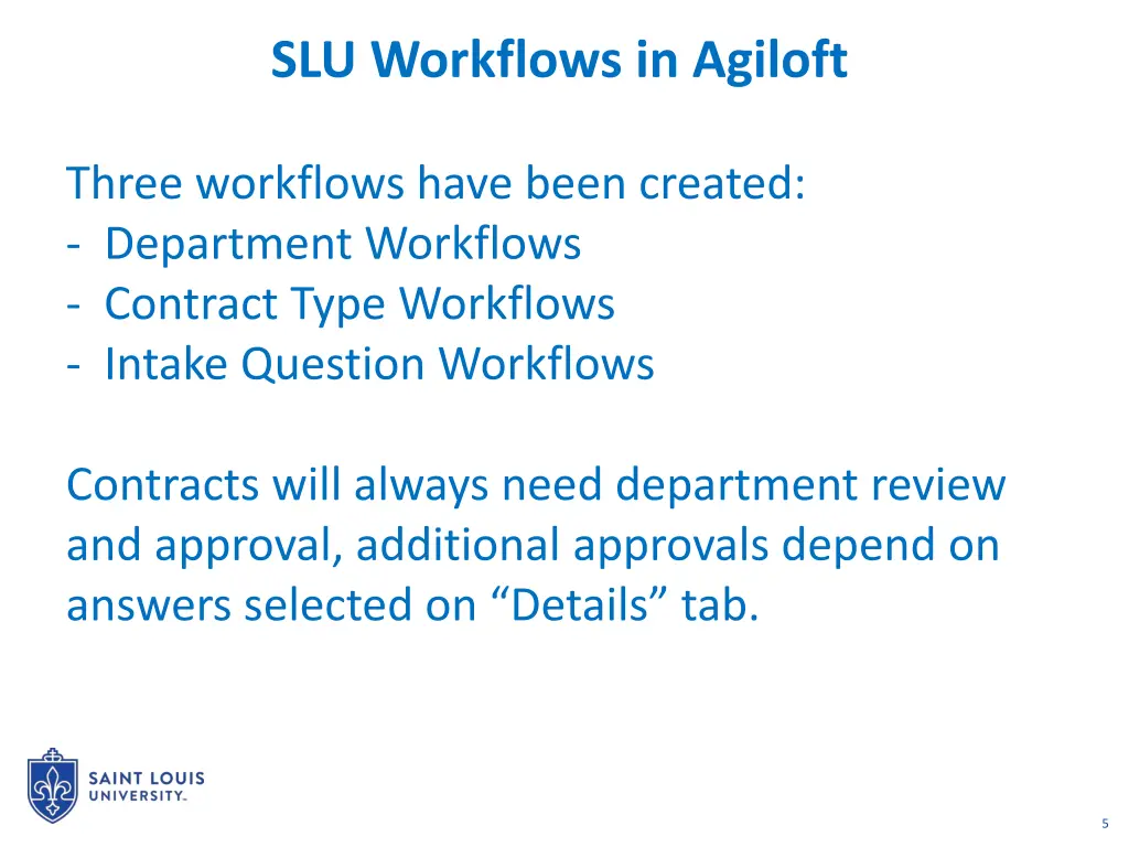 slu workflows in agiloft
