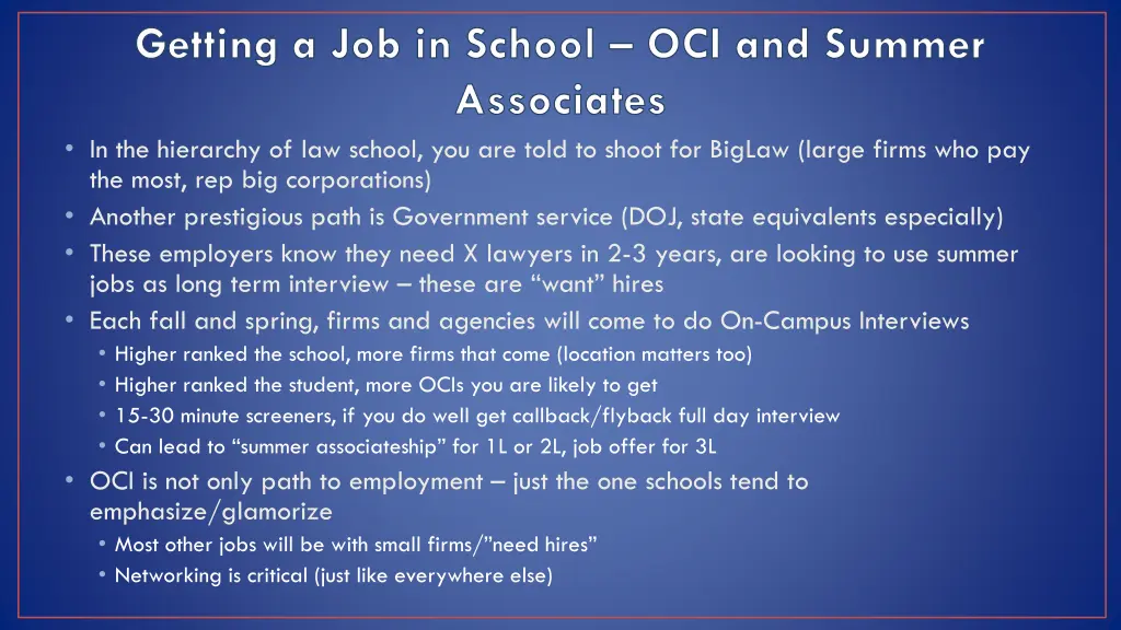 getting a job in school oci and summer associates