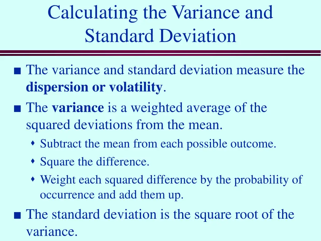 calculating the variance and standard deviation