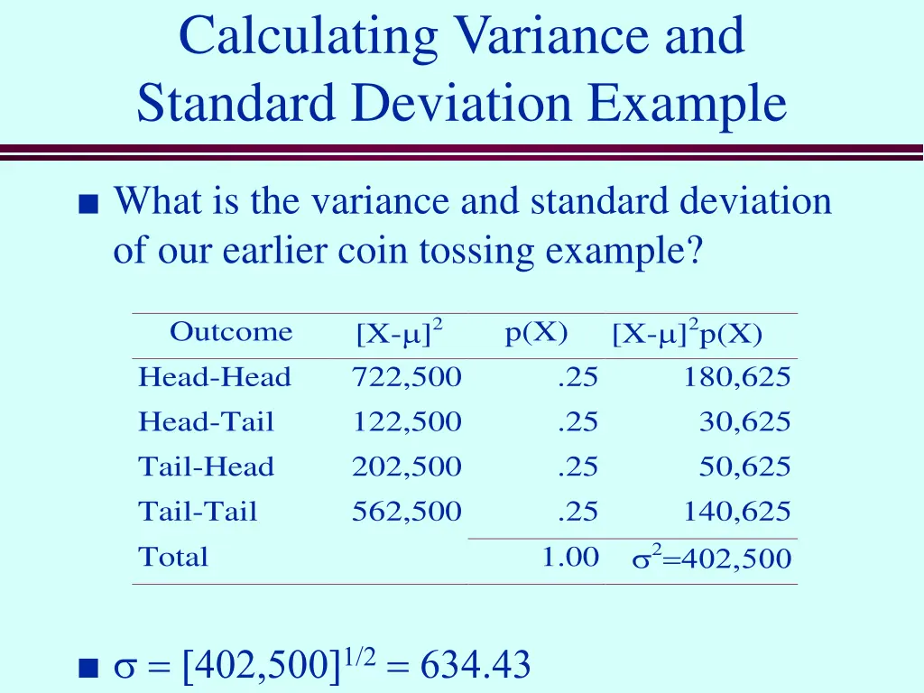 calculating variance and standard deviation