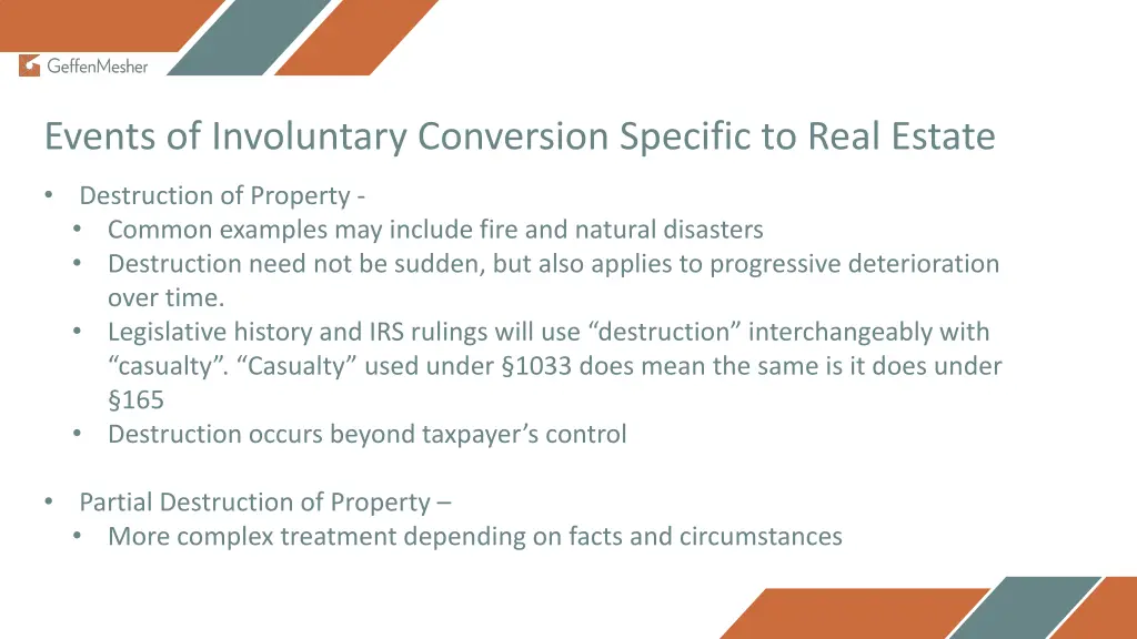 events of involuntary conversion specific to real