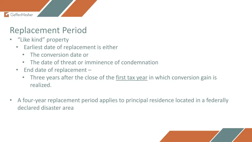 replacement period like kind property earliest
