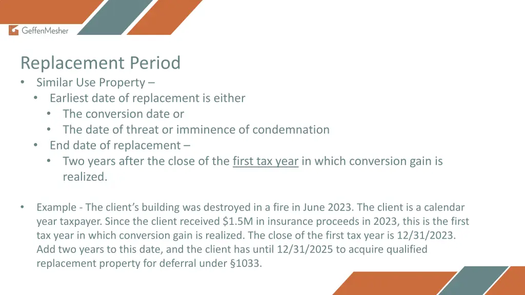 replacement period similar use property earliest