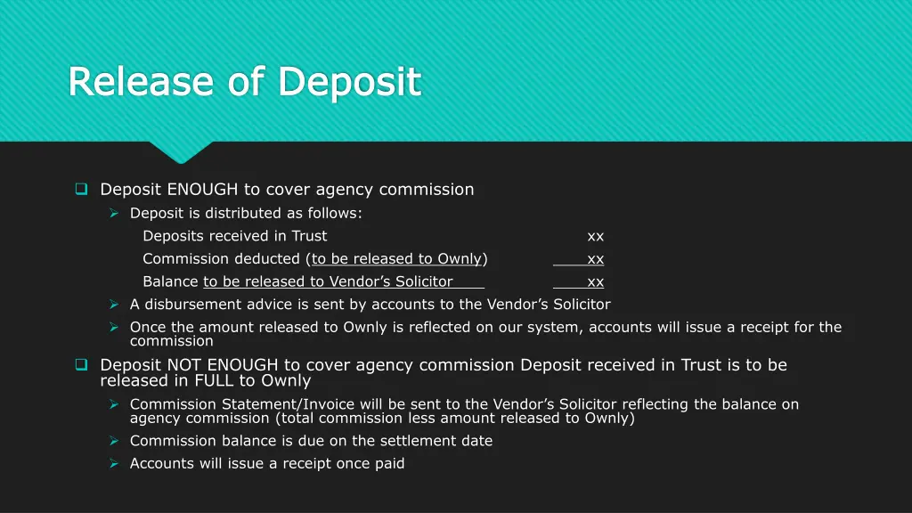 release of deposit release of deposit