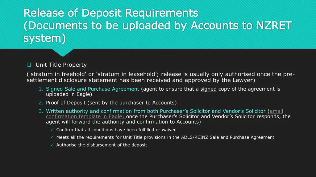 release of deposit requirements release 2