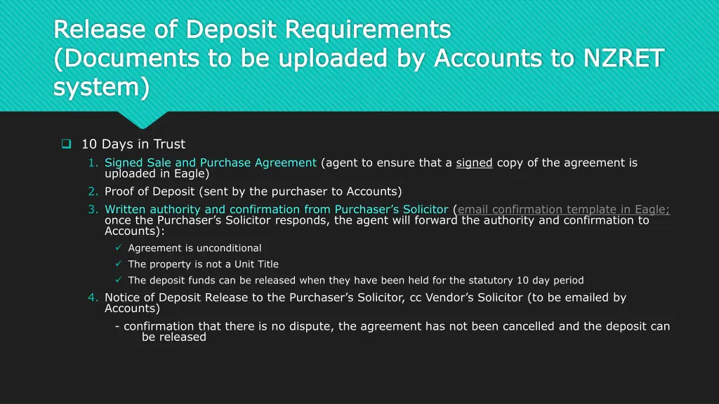 release of deposit requirements release