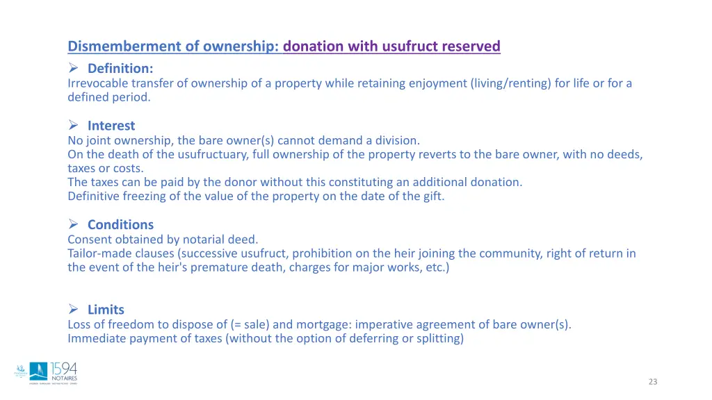 dismemberment of ownership donation with usufruct