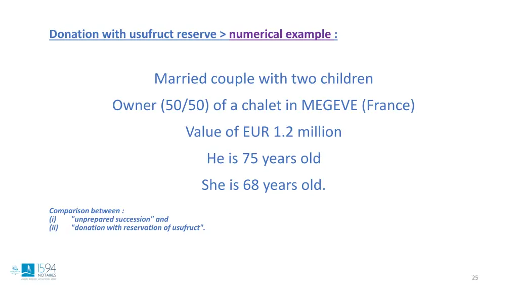 donation with usufruct reserve numerical example