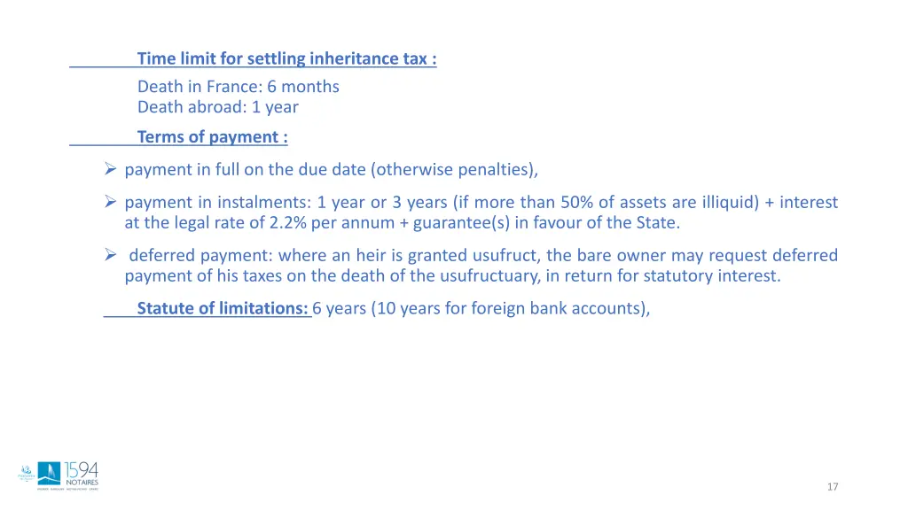 time limit for settling inheritance tax death