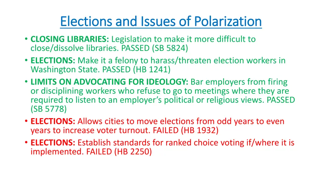 elections and issues of polarization elections