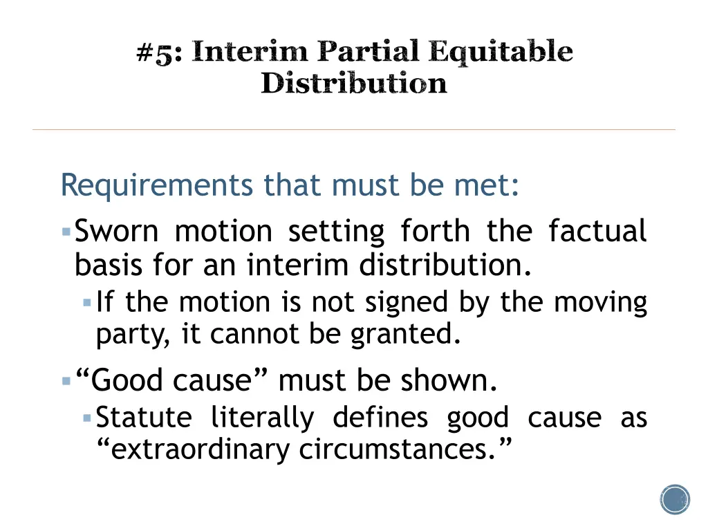 5 interim partial equitable distribution