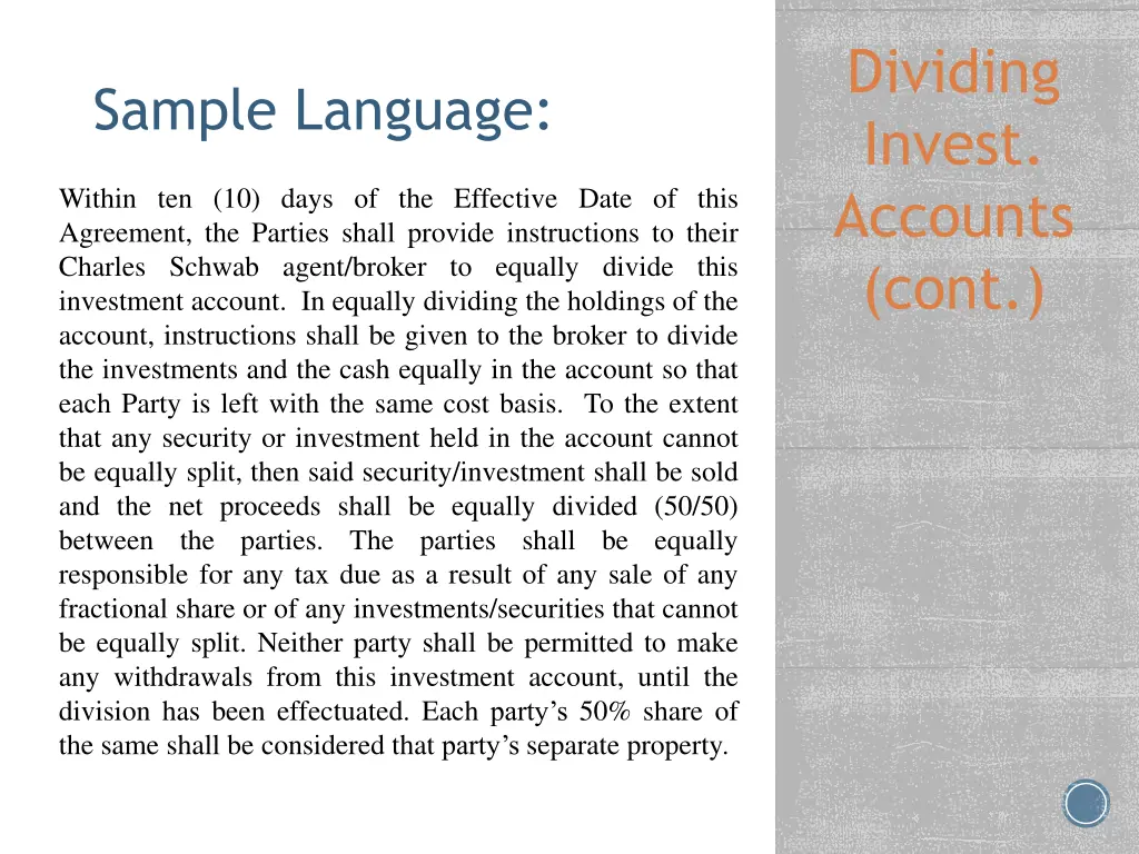 dividing invest accounts cont