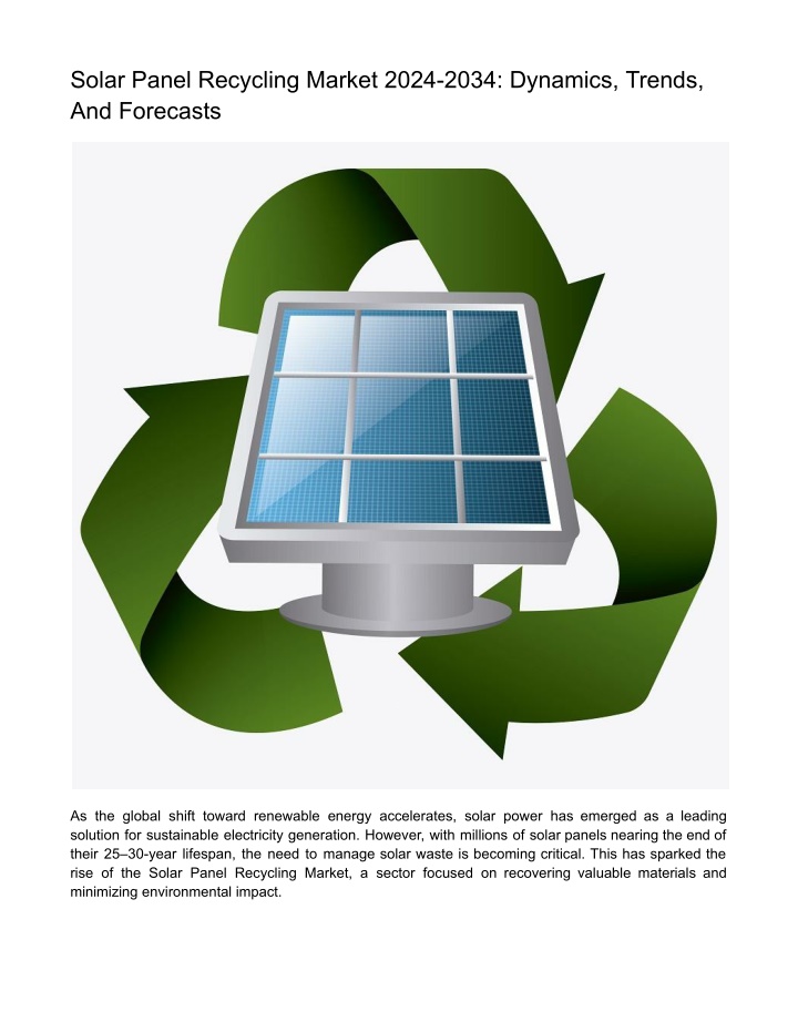 solar panel recycling market 2024 2034 dynamics