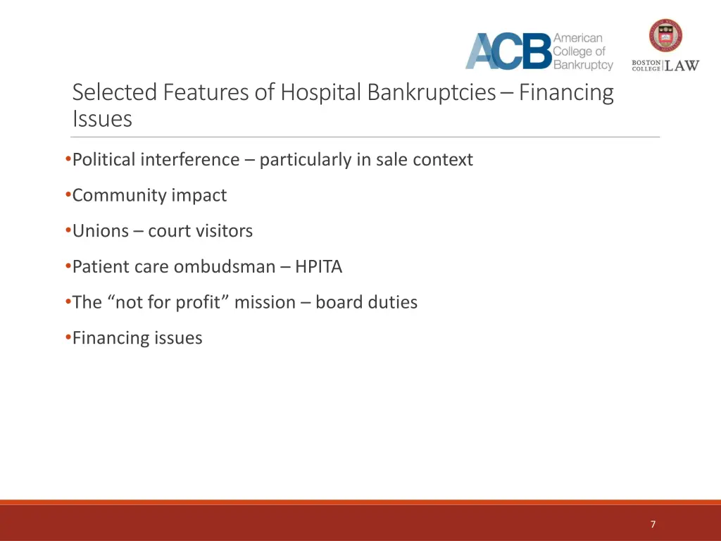 selected features of hospital bankruptcies