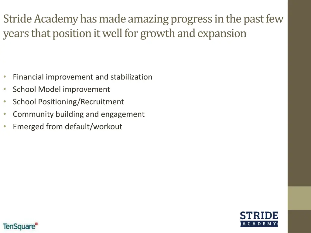 stride academy has made amazing progress