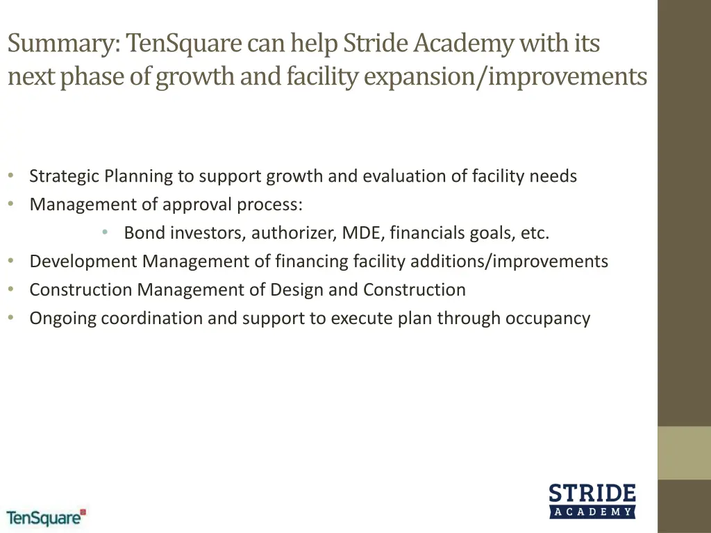 summary tensquare can help stride academy with