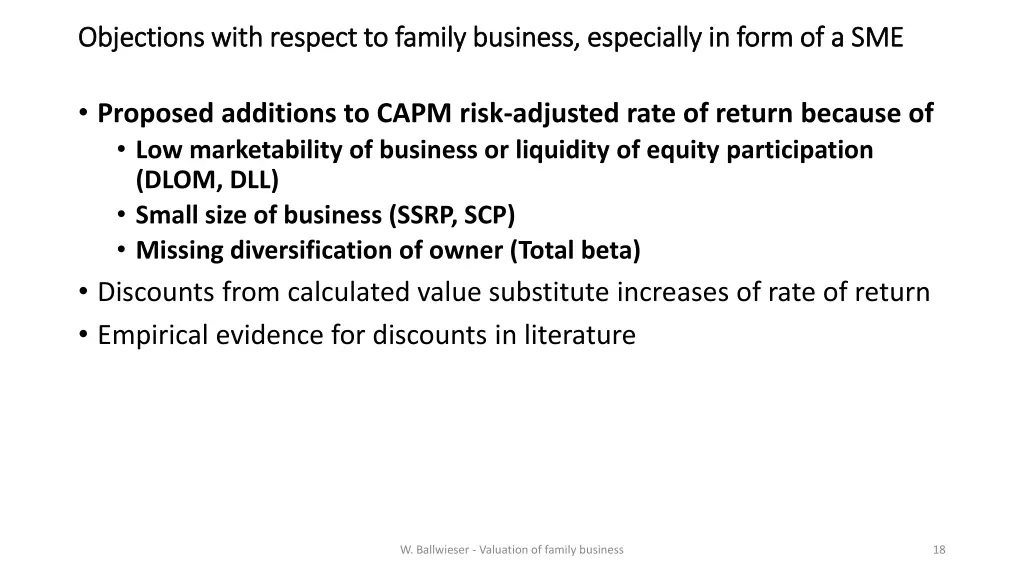objections with respect to family business