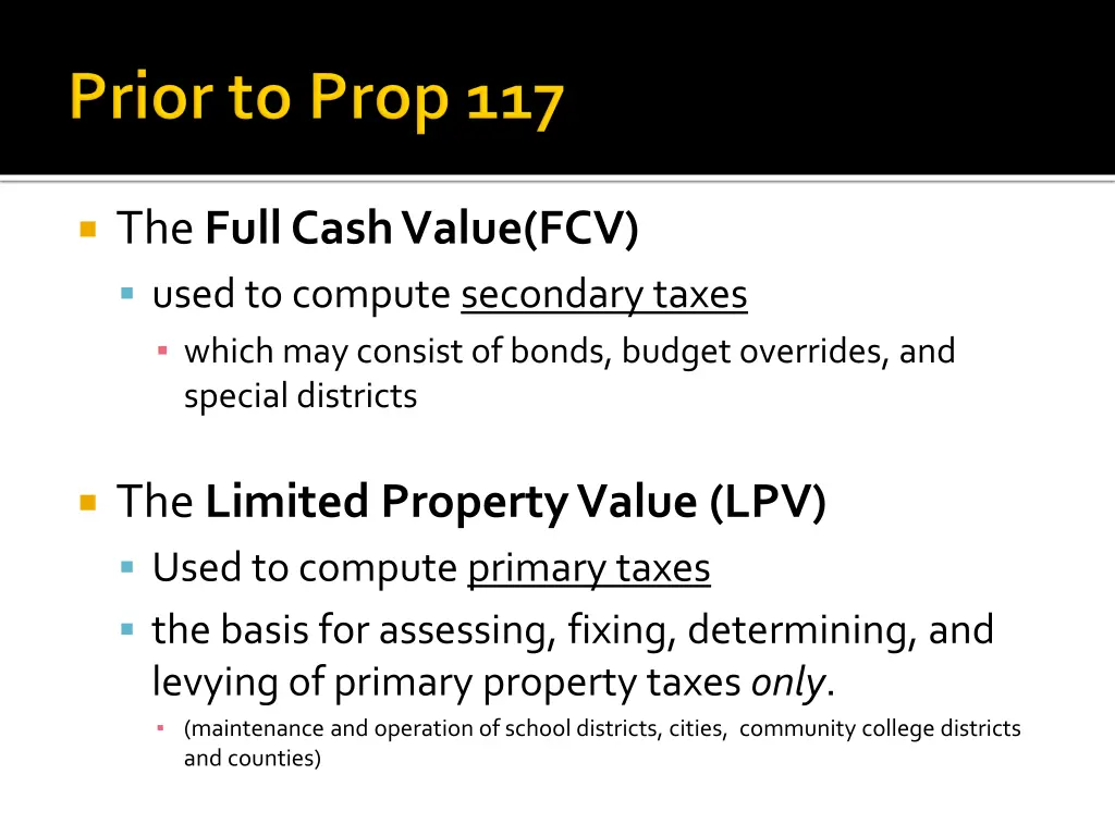the full cash value fcv used to compute secondary