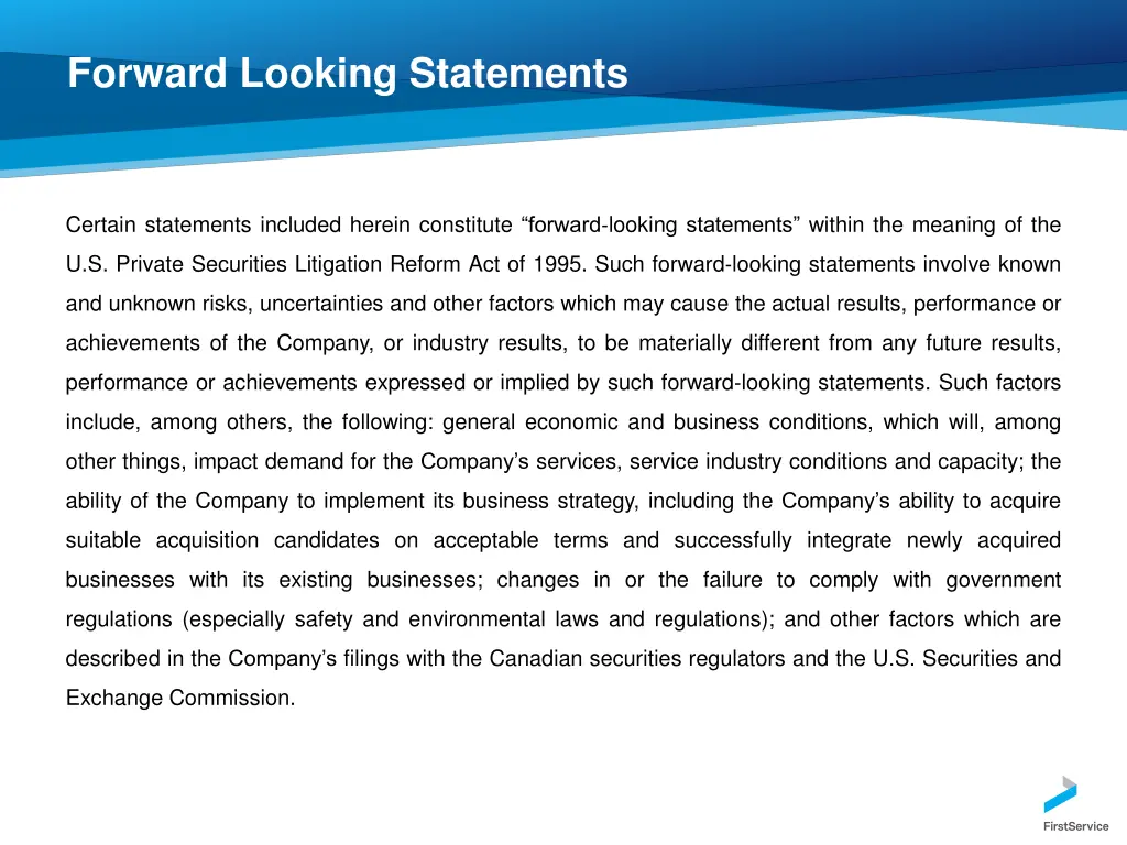 forward looking statements