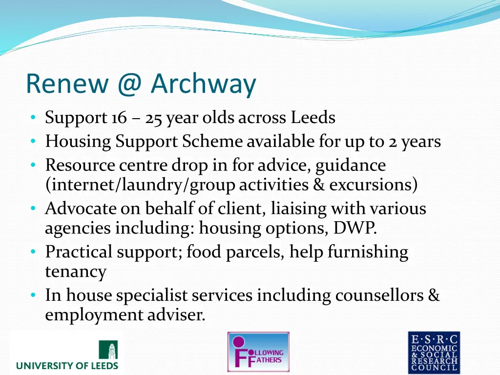 renew @ archway support 16 25 year olds across