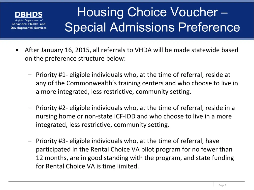 housing choice voucher special admissions 2