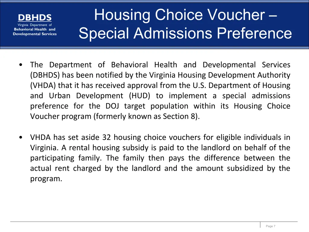 housing choice voucher special admissions