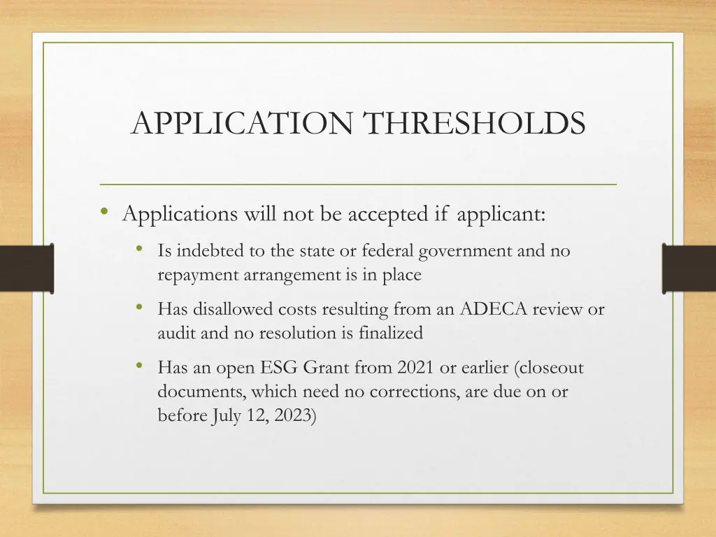 application thresholds