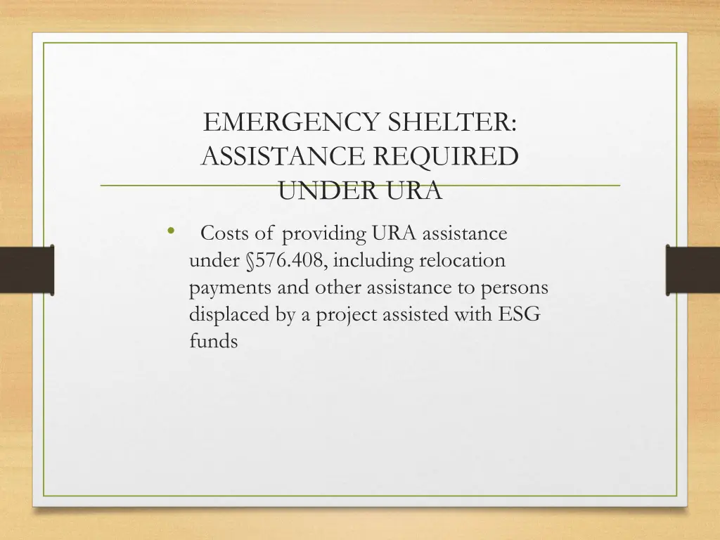 emergency shelter assistance required under