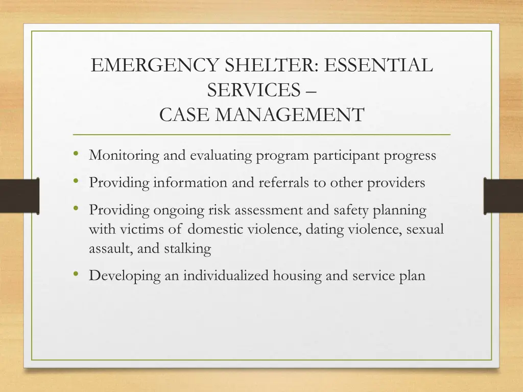 emergency shelter essential services case 1