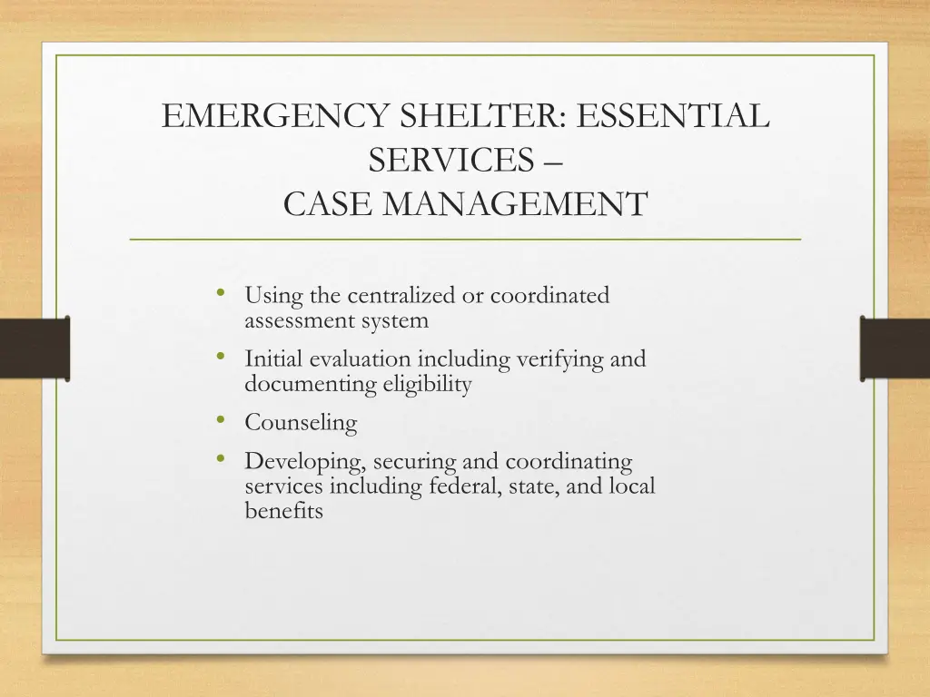 emergency shelter essential services case