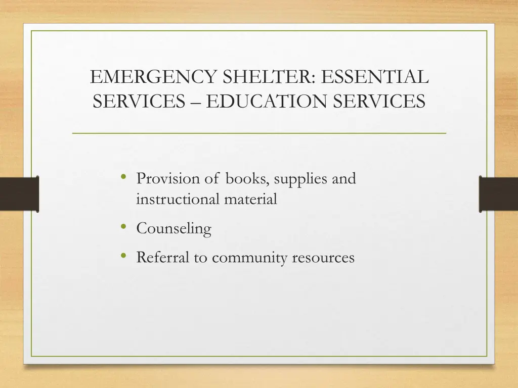 emergency shelter essential services education 1