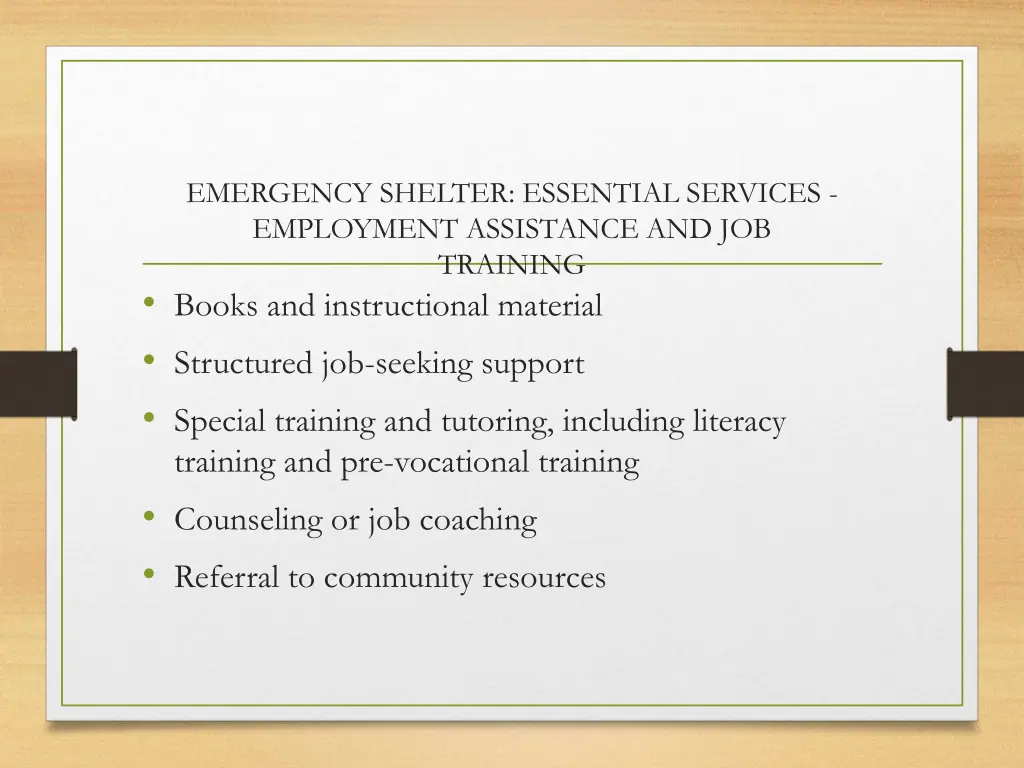 emergency shelter essential services employment 1