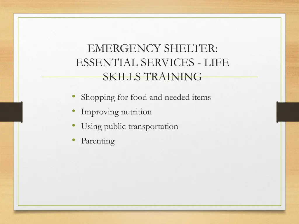 emergency shelter essential services life skills 1