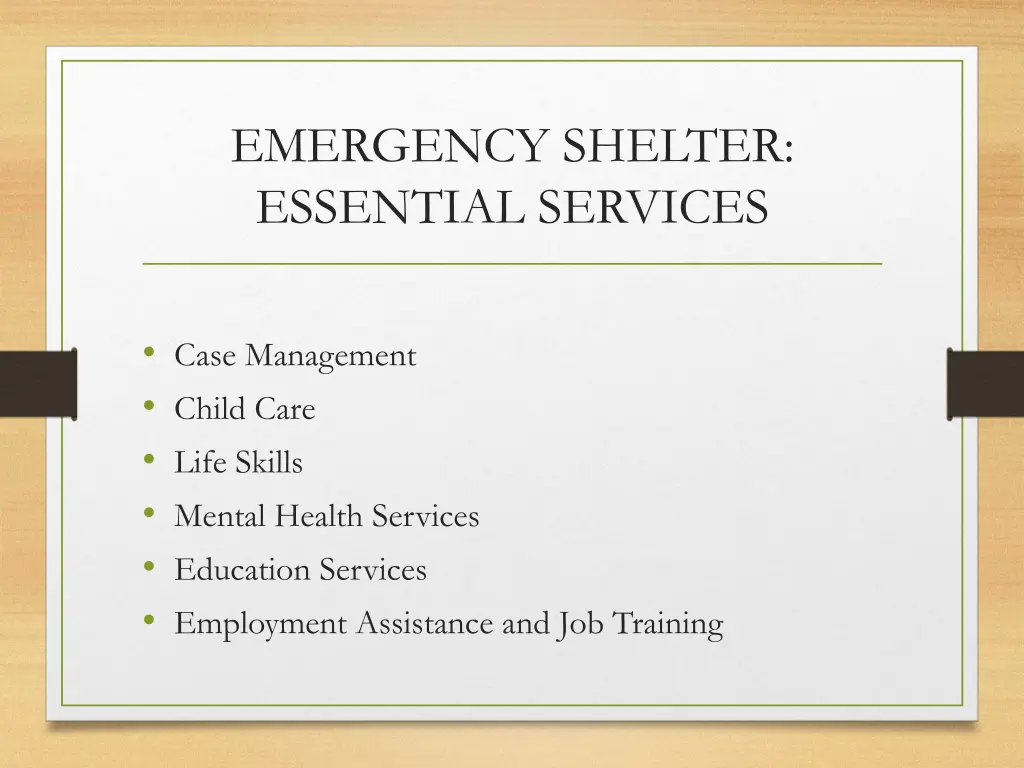 emergency shelter essential services
