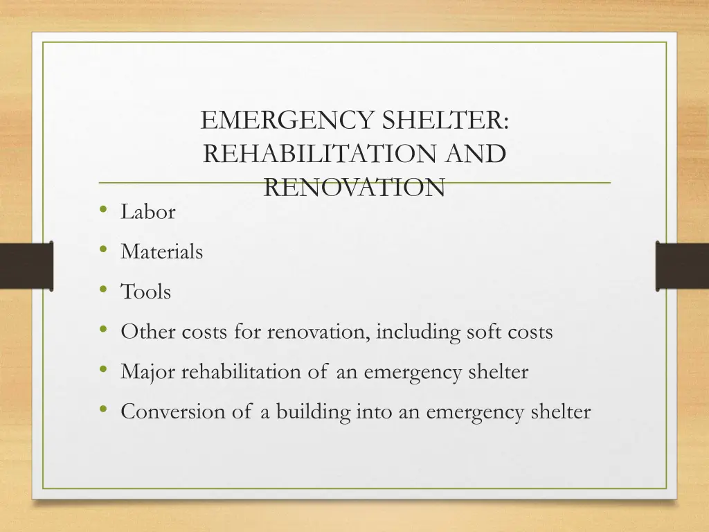 emergency shelter rehabilitation and renovation