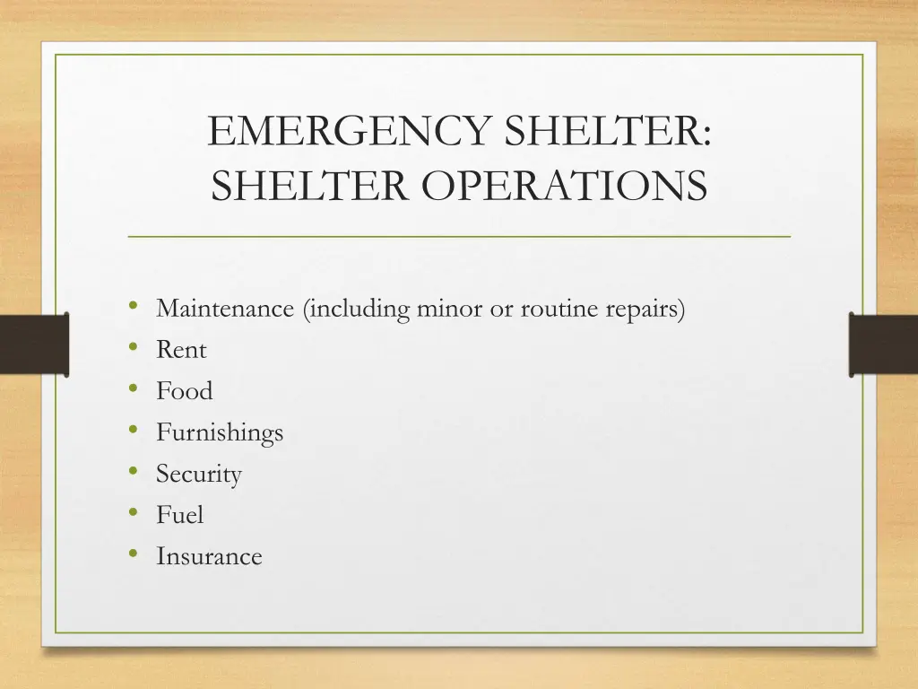 emergency shelter shelter operations