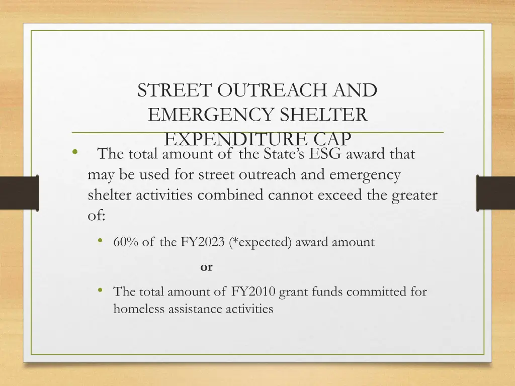 street outreach and emergency shelter expenditure