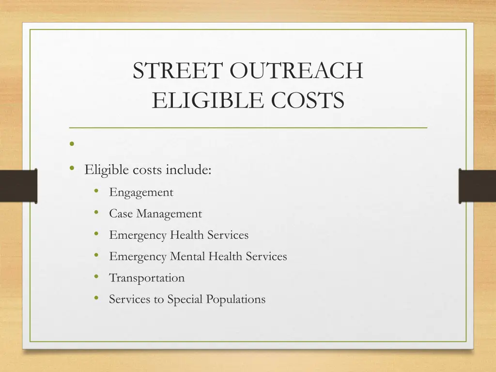 street outreach eligible costs