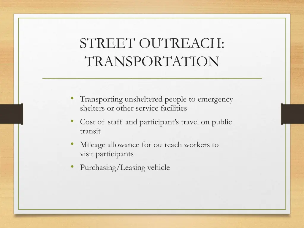 street outreach transportation