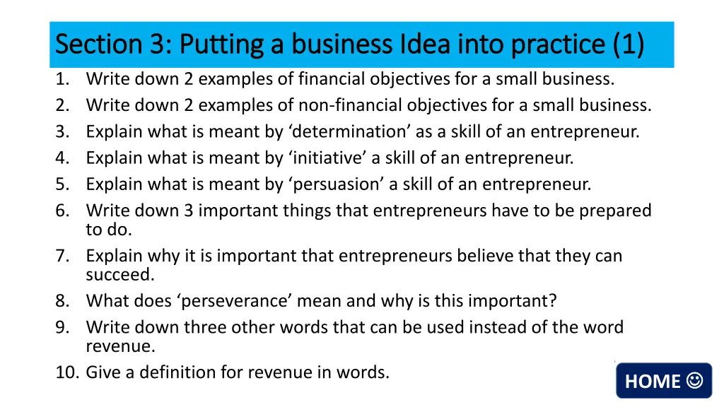 section 3 putting a business idea into practice