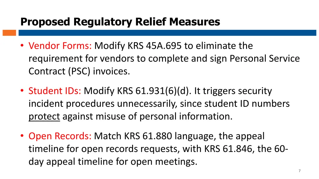 proposed regulatory relief measures