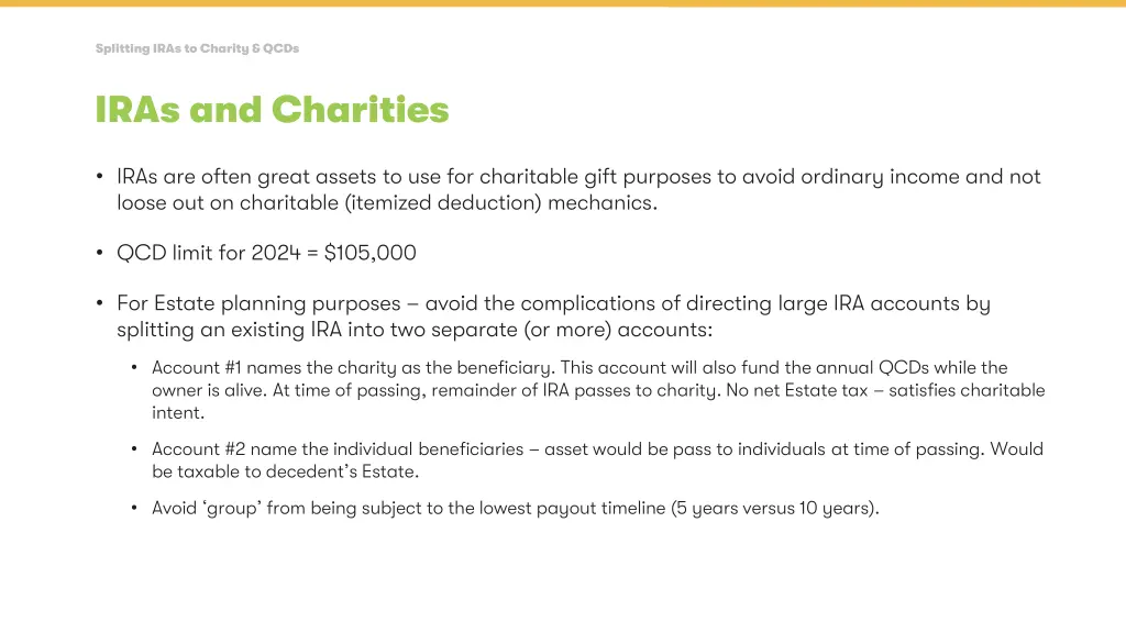 splitting iras to charity qcds