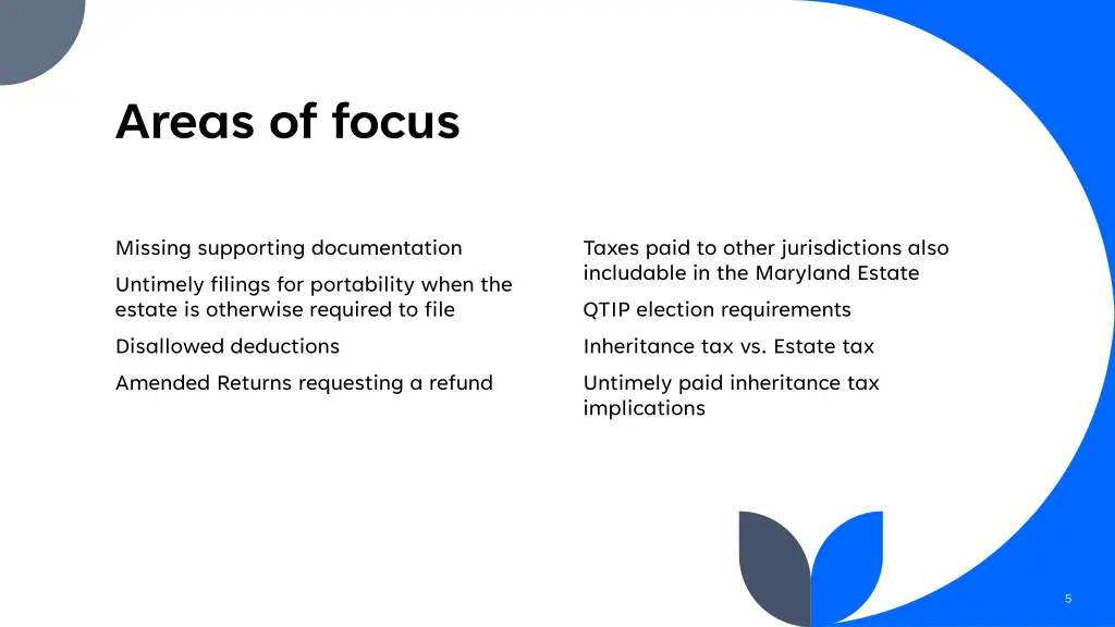 areas of focus
