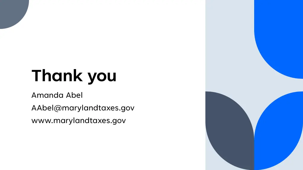 thank you amanda abel aabel@marylandtaxes