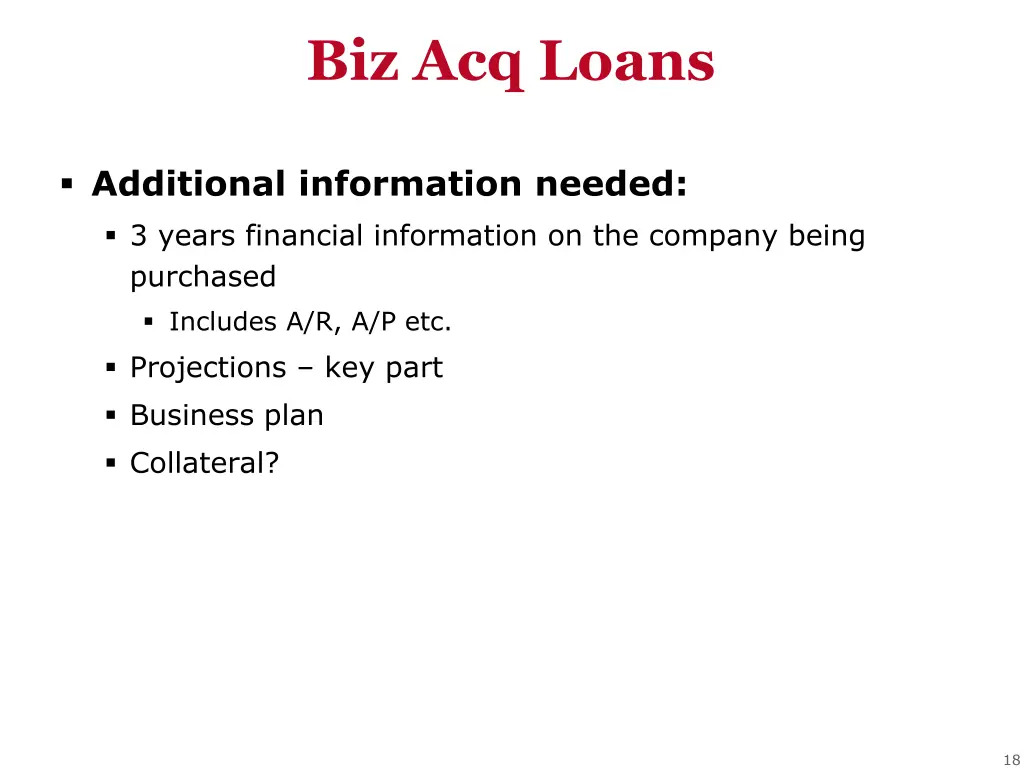 biz acq loans