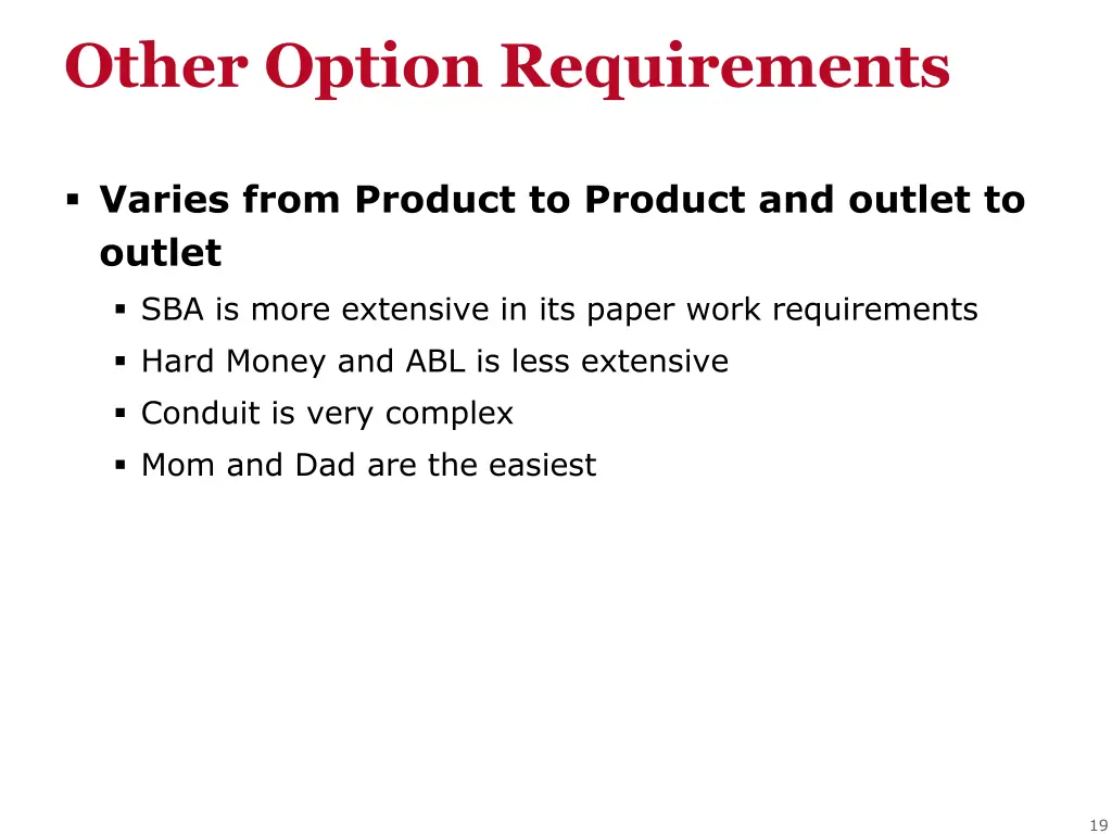 other option requirements