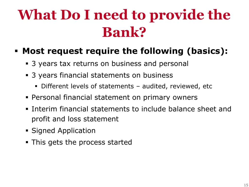 what do i need to provide the bank