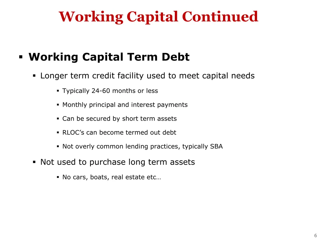 working capital continued